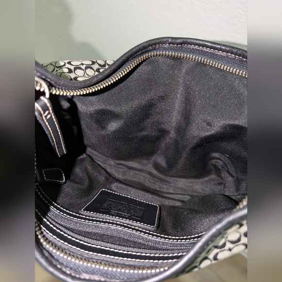 Authentic COACH Bag Small Signature Jacquard Gray/Black with Black Leather - Picture 5 of 7